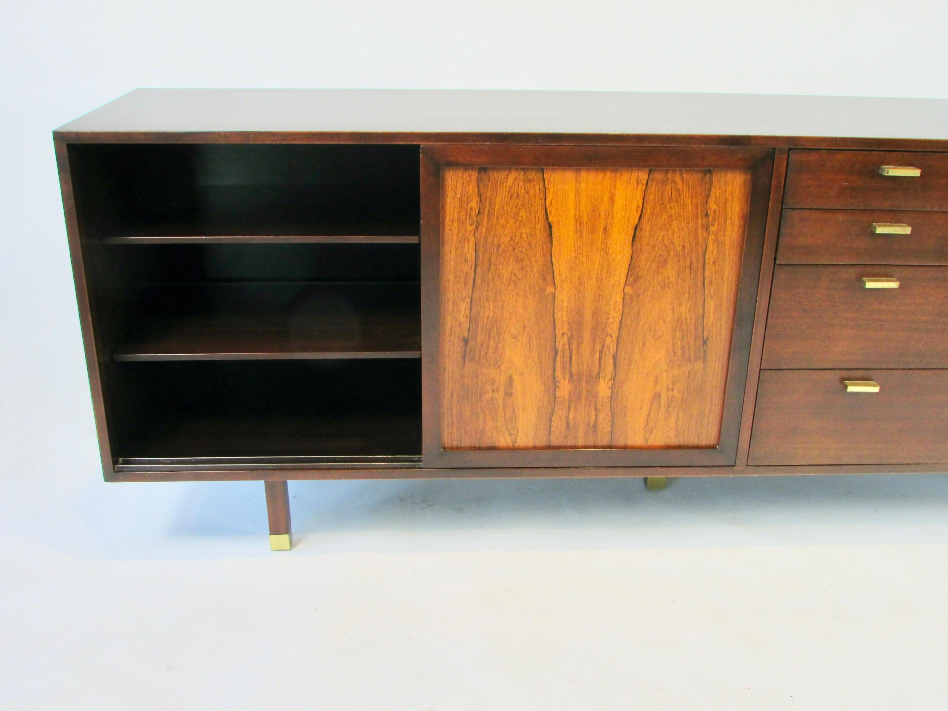 Harvey Probber Mahogany Credenza With sliding Rosewood Doors and Drawers For Sale 2