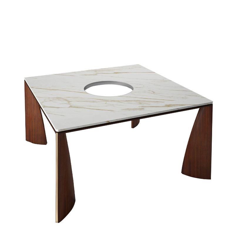 Italian Mahogany Wood and Calacatta Marble Dining Table For Sale