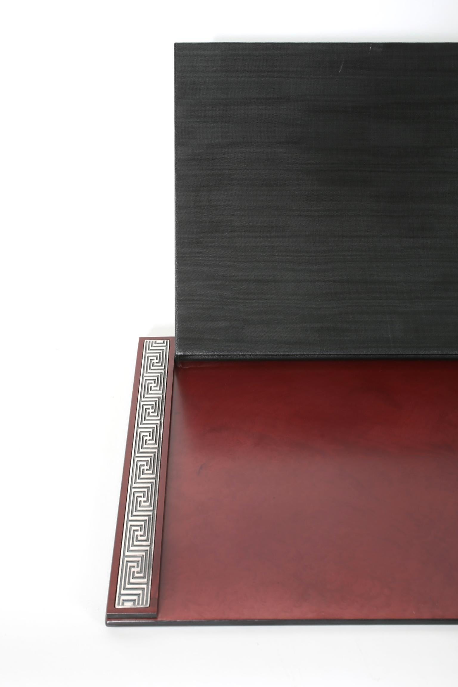 Leather Mahogany Wood Base / Sterling Silver Details Desk Accessory