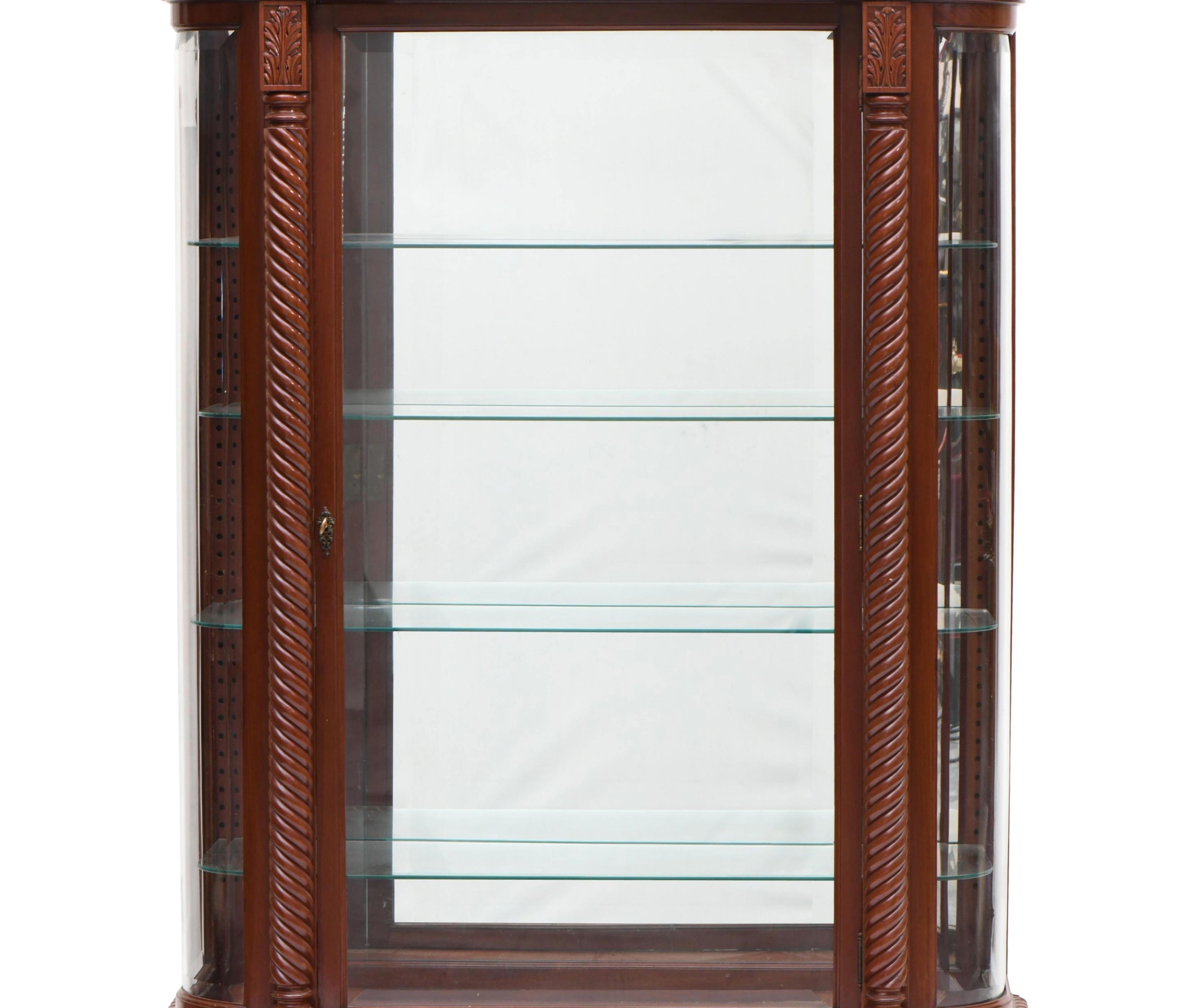 Mahogany Wood Beveled Glass Mirrored Back Cabinet / Vitrine By R.J.Horner For Sale 2