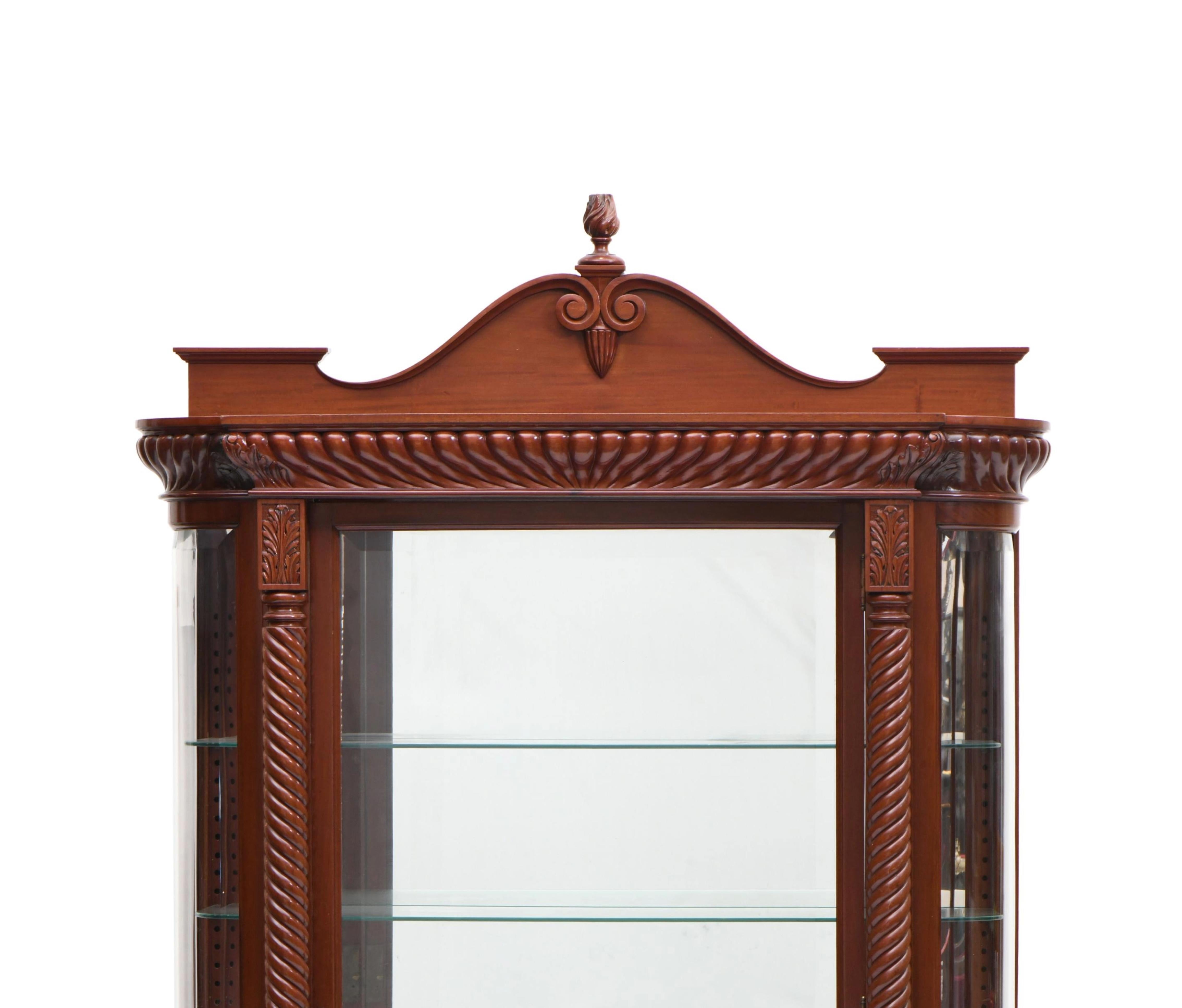 North American Mahogany Wood Beveled Glass Mirrored Back Cabinet / Vitrine By R.J.Horner For Sale