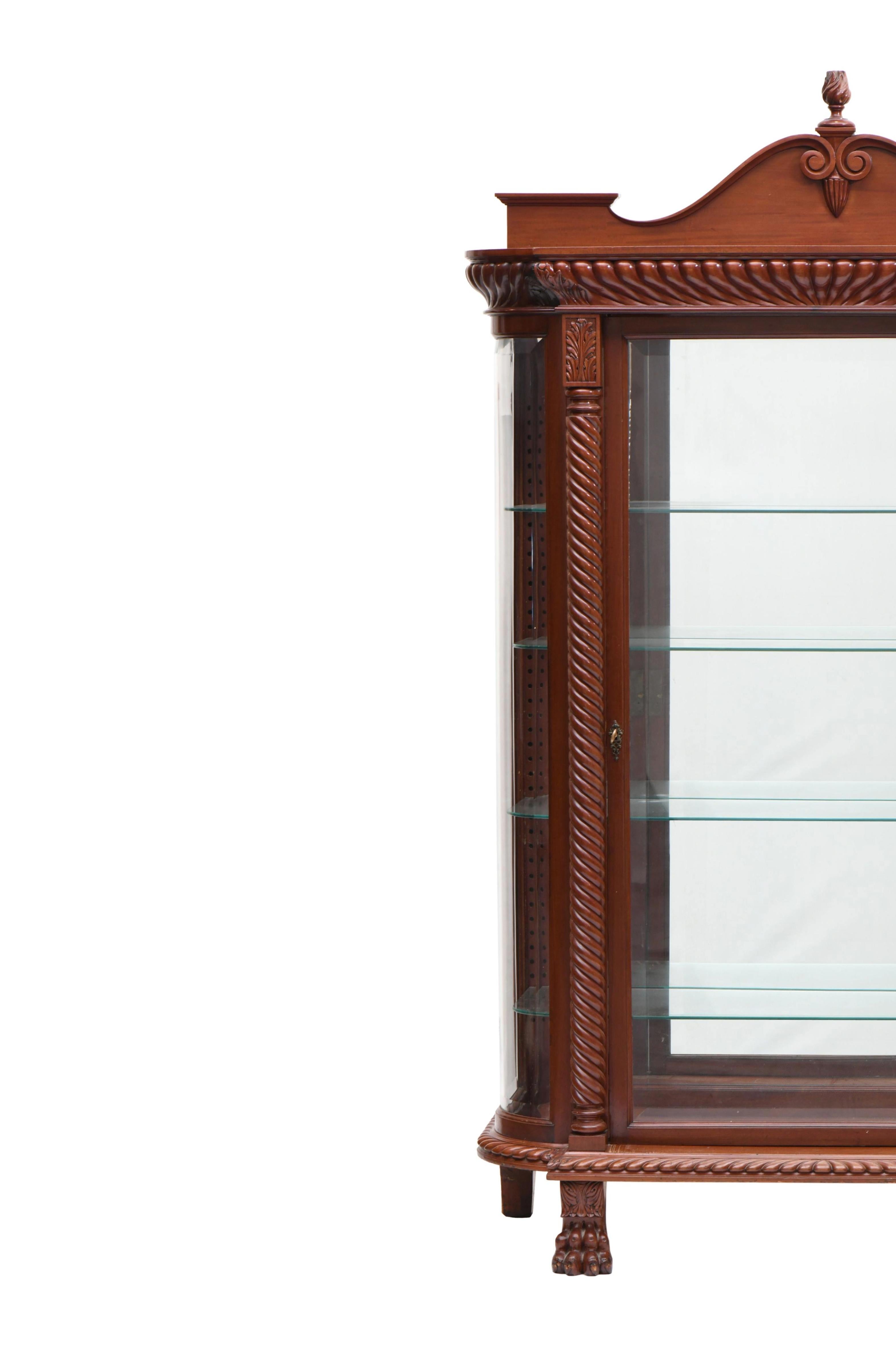 Brass Mahogany Wood Beveled Glass Mirrored Back Cabinet / Vitrine By R.J.Horner For Sale