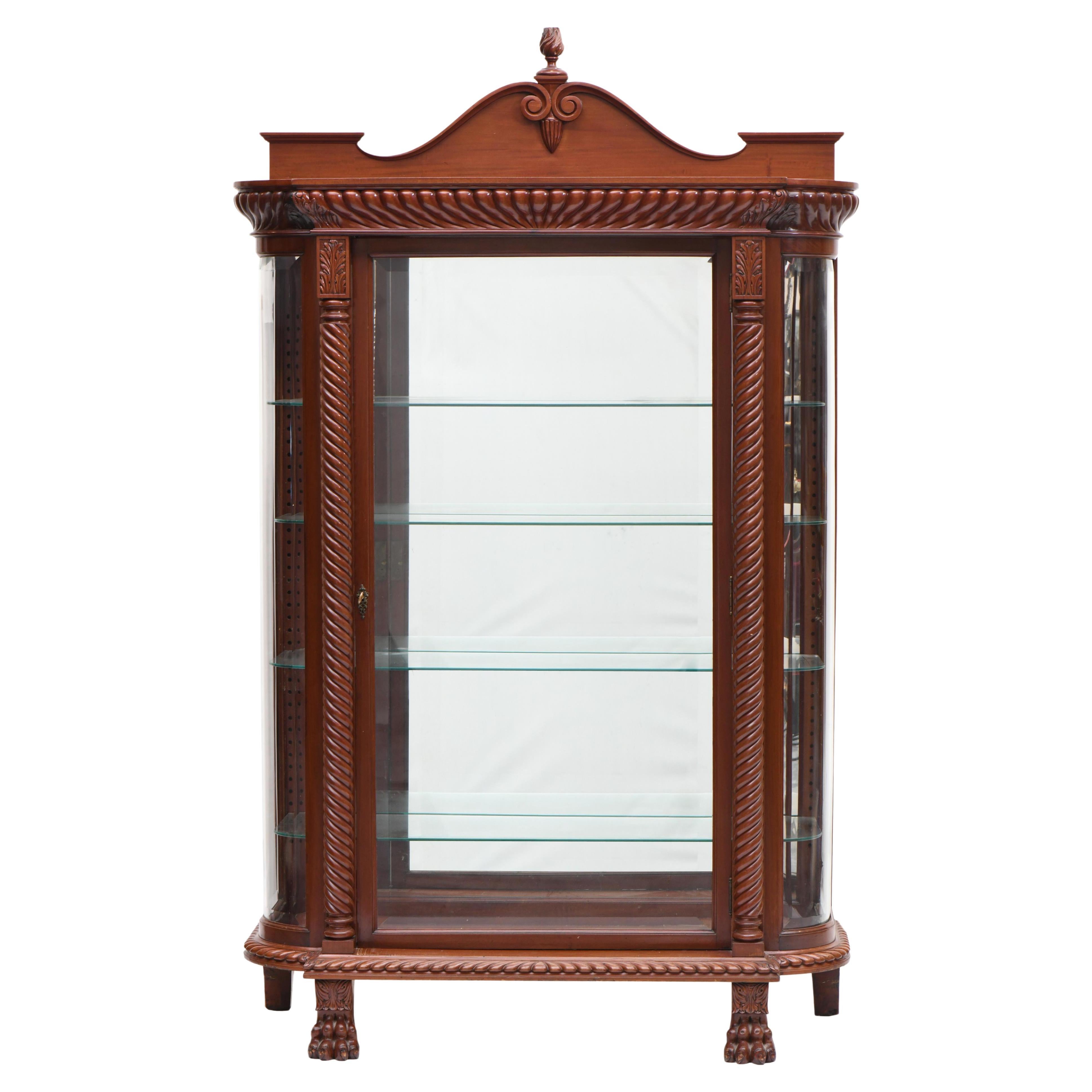 Mahogany Wood Beveled Glass Mirrored Back Cabinet / Vitrine By R.J.Horner