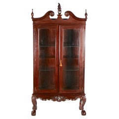 Antique Mahogany Wood Chippendale Style Display Cabinet