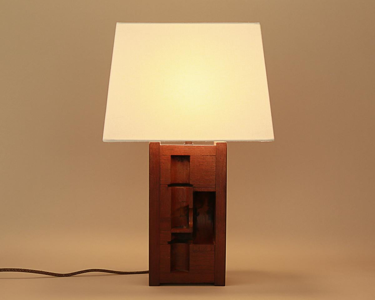 Industrial Mahogany Wood Foundry Table Lamps - Pair - Vintage  For Sale