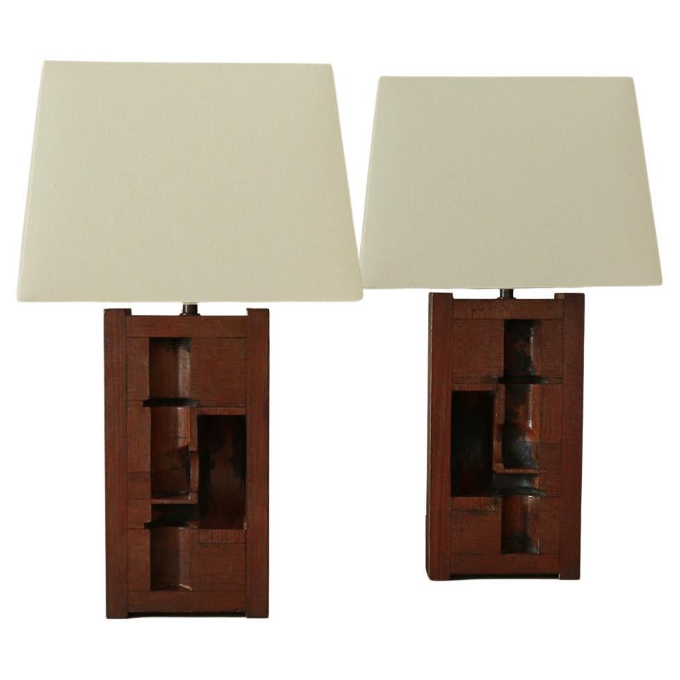 Mahogany Wood Foundry Table Lamps - Pair - Vintage  For Sale