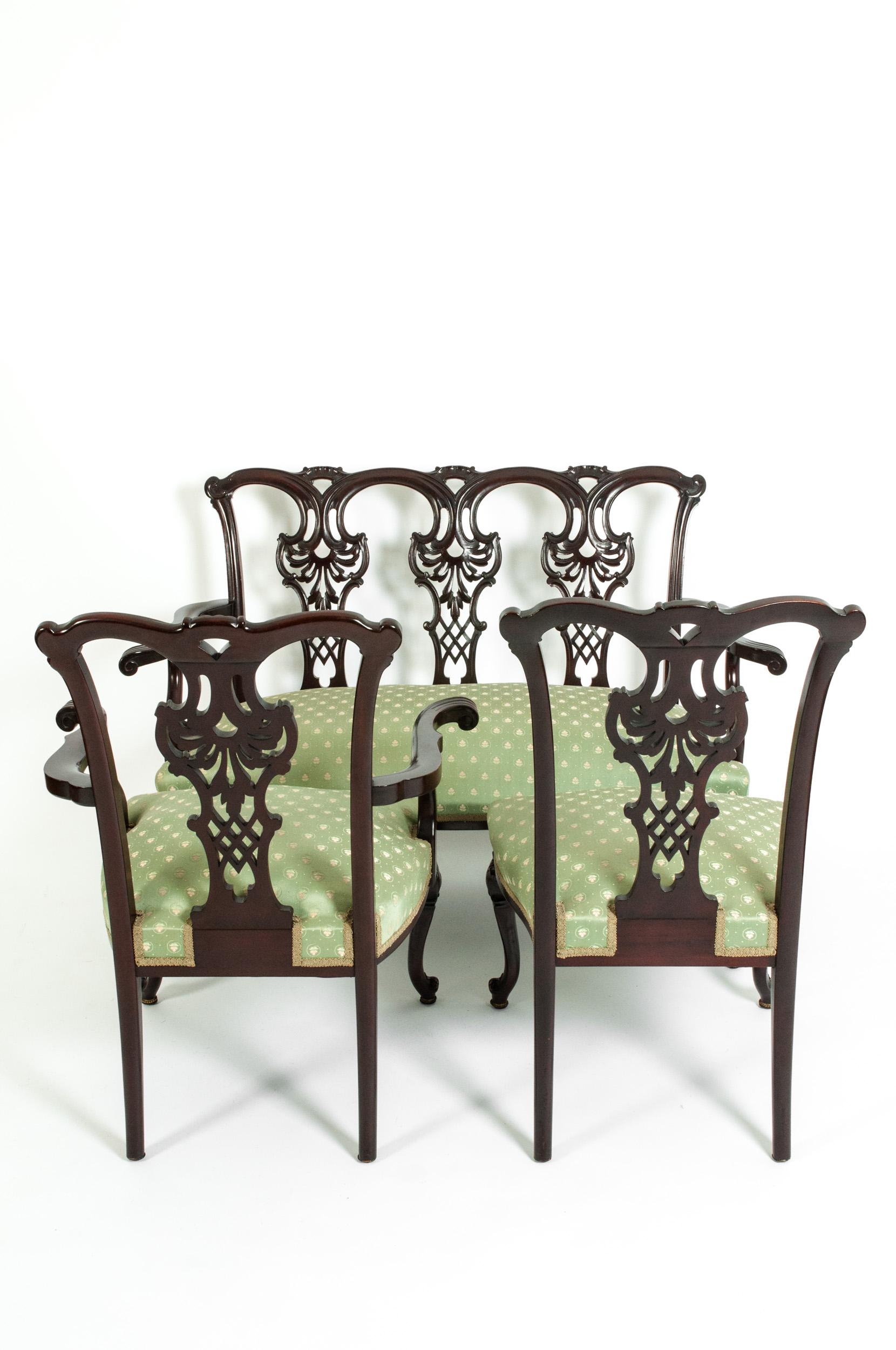 Upholstery Chippendale Style Three-Piece Salon Suite
