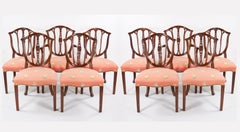 Mahogany Wood Frame / Upholstered Hepplewhite Style Ten Dining Chair Set