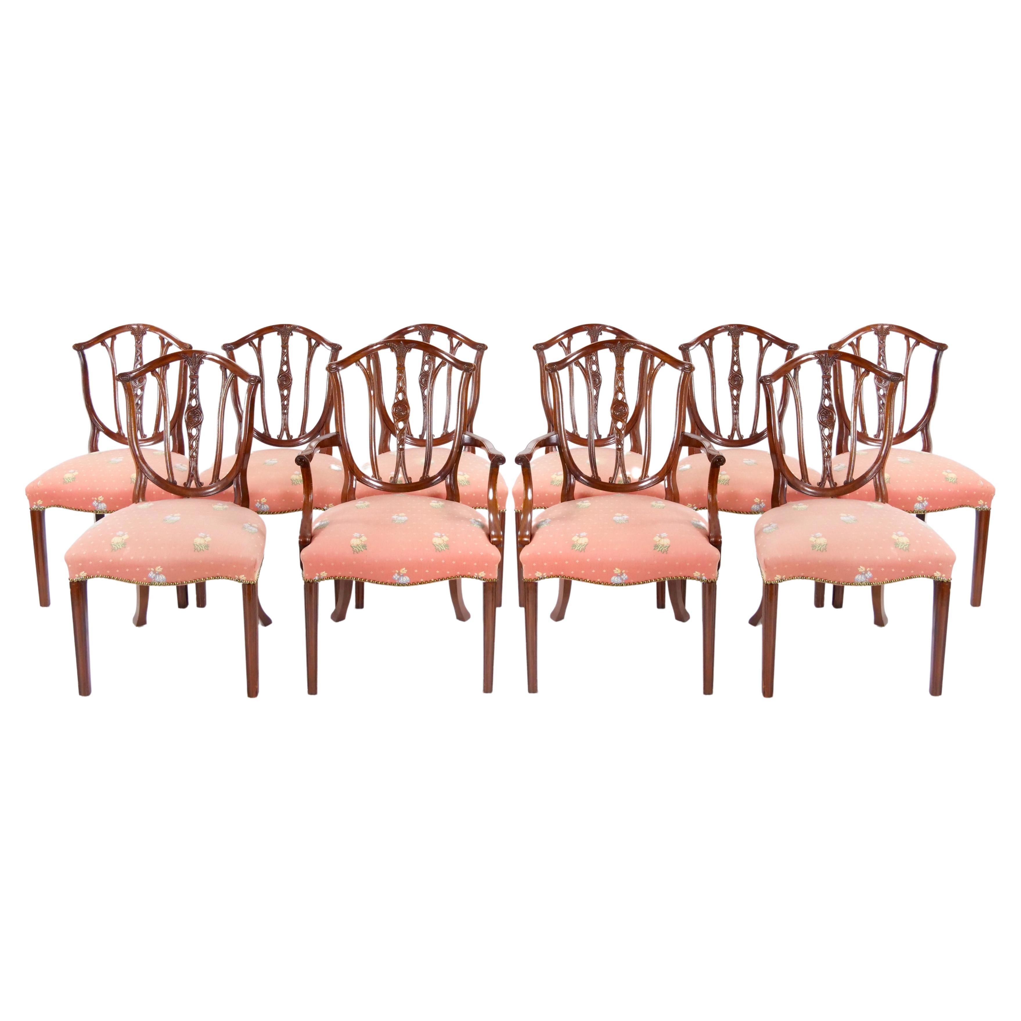 Ensemble de dix chaises de salle à manger en bois d'acajou / tapissées Style Upholstering