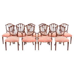 Mahogany Wood Frame / Upholstered Hepplewhite Style Ten Dining Chair Set