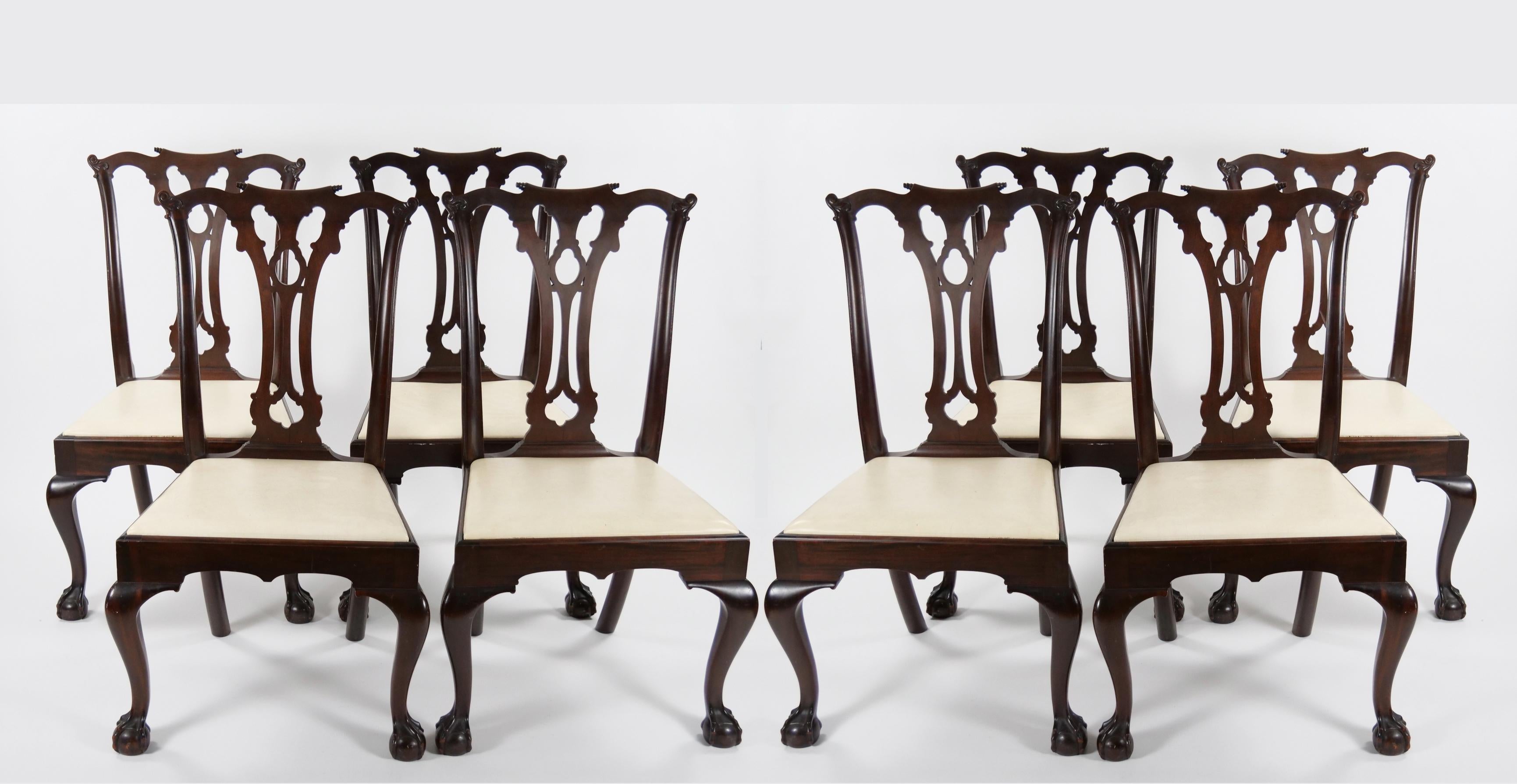 Mahogany Wood Framed (8) Chippendale Style Dining Chairs For Sale 11