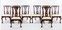 Mahogany Wood Framed (8) Chippendale Style Dining Chairs