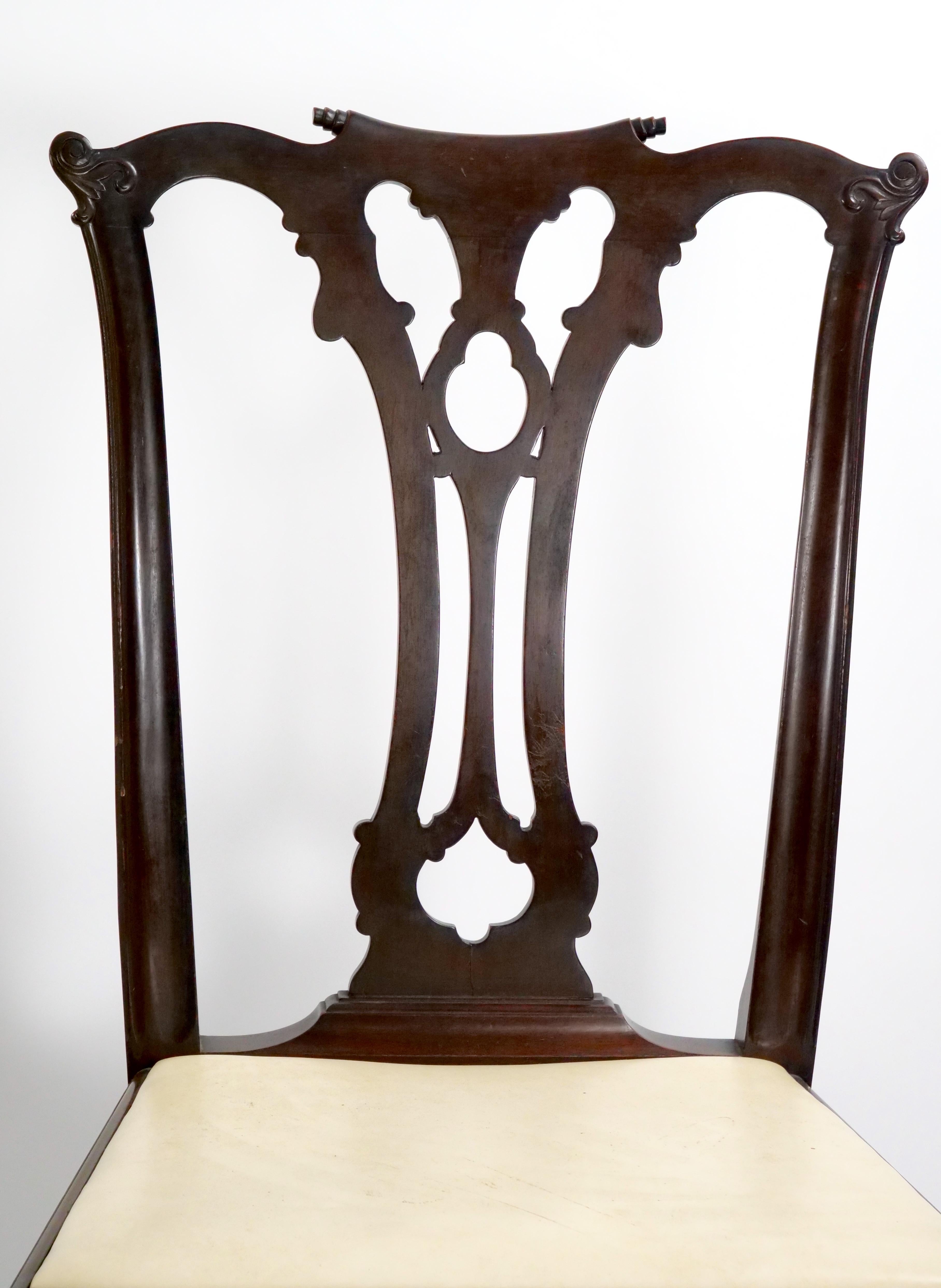 Mahogany Wood Framed (8) Chippendale Style Dining Chairs For Sale 1