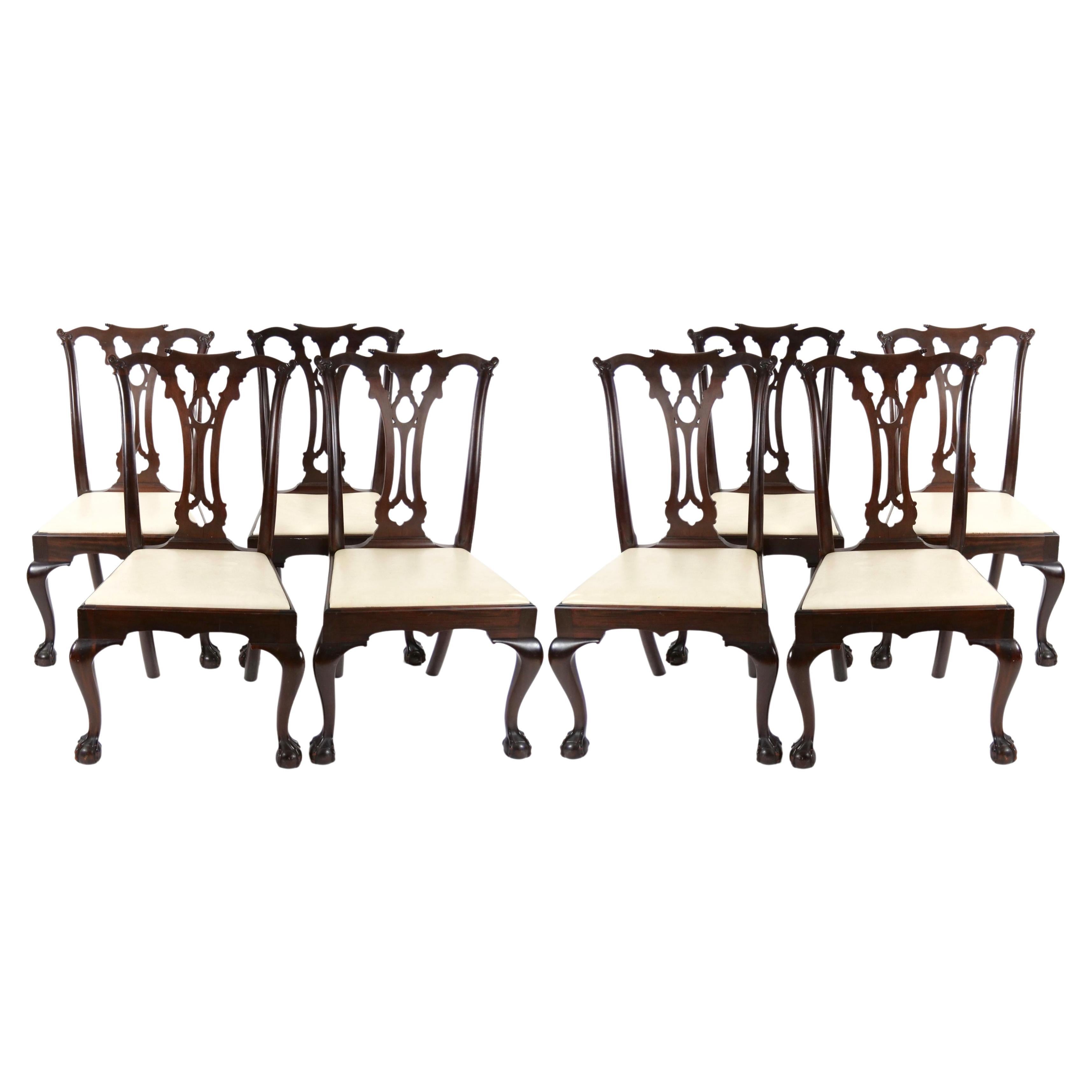 Mahogany Wood Framed (8) Chippendale Style Dining Chairs For Sale
