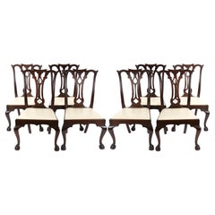 Used Mahogany Wood Framed (8) Chippendale Style Dining Chairs
