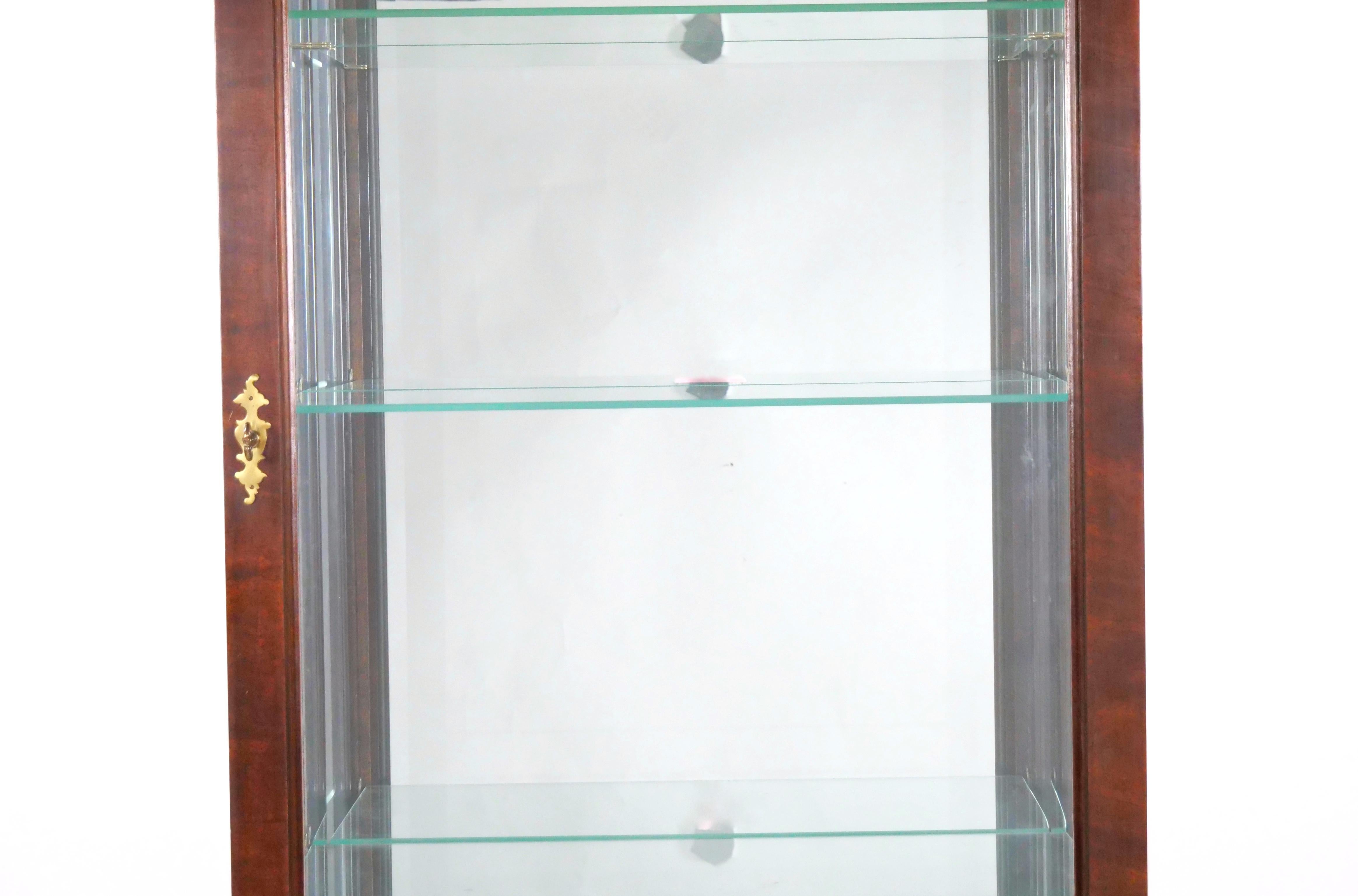 Mahogany Wood Framed Mirrored Back Display Vitrine Cabinet / Three Glass Shelves For Sale 5