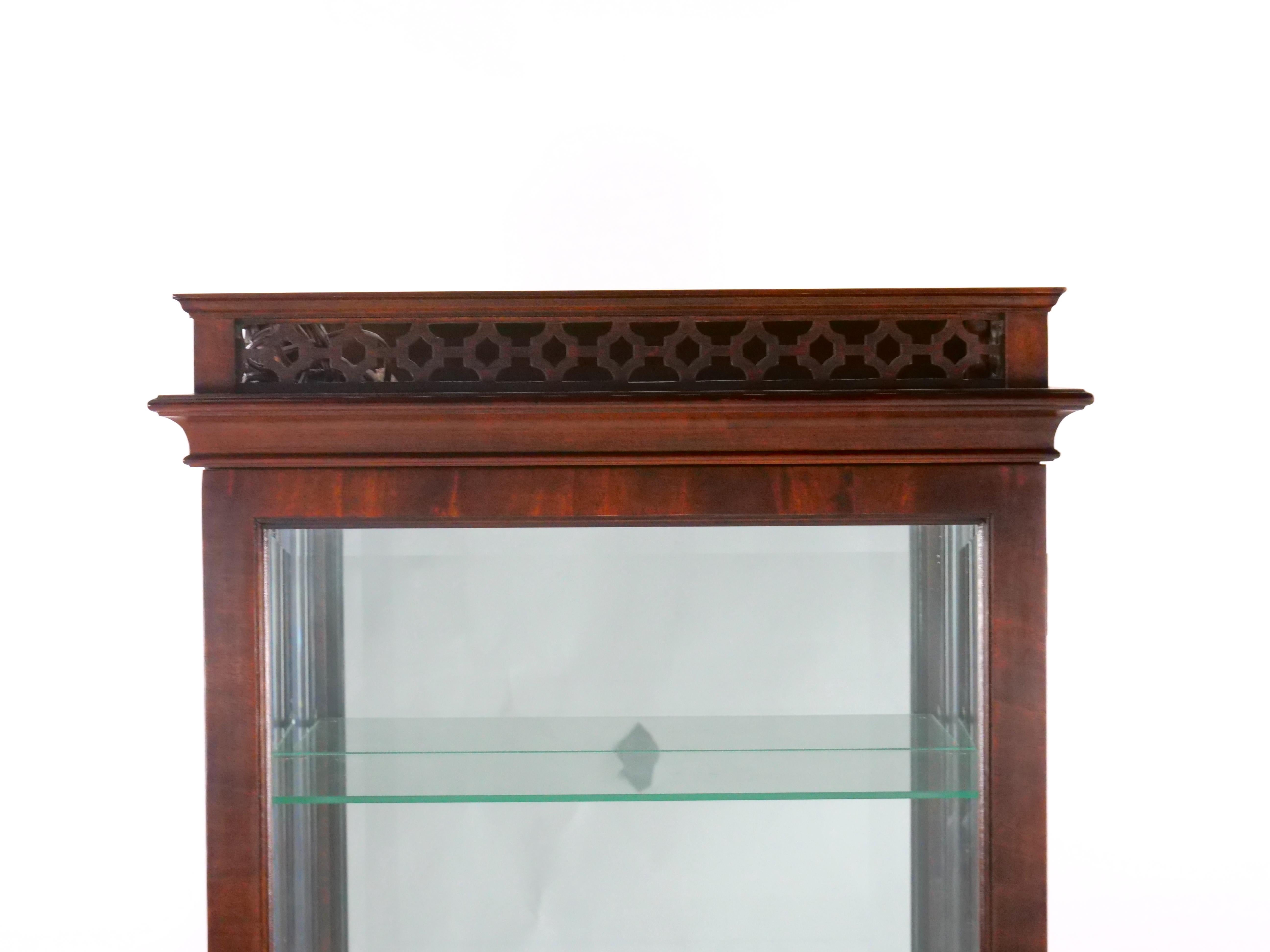 Empire Mahogany Wood Framed Mirrored Back Display Vitrine Cabinet / Three Glass Shelves For Sale
