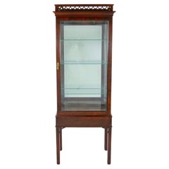 Mahogany Wood Framed Mirrored Back Display Vitrine Cabinet / Three Glass Shelves