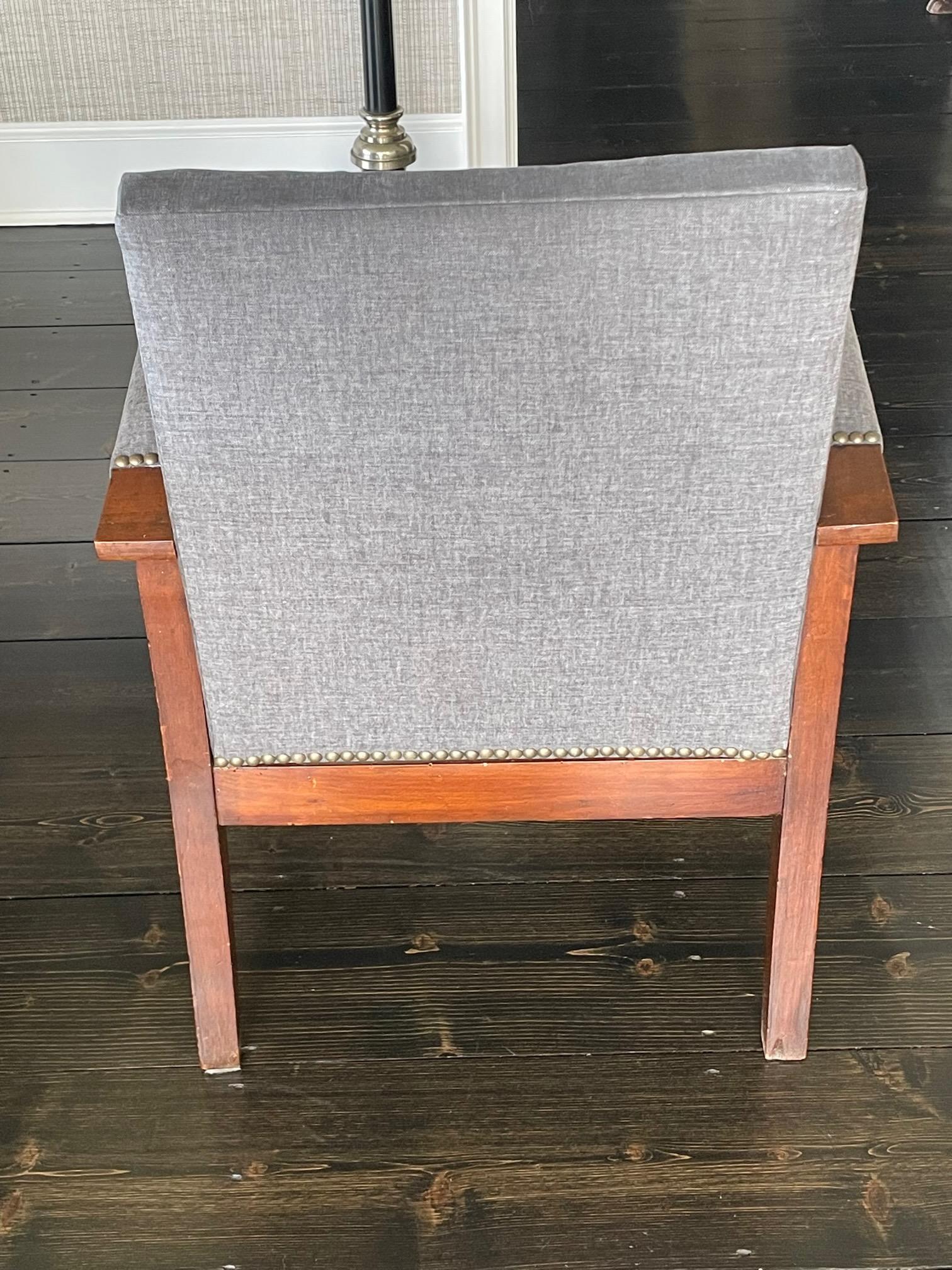Mahogany Wood Framed with Grey Upholstery Pair Side Chairs, Italy, Mid-Century In Good Condition In New York, NY