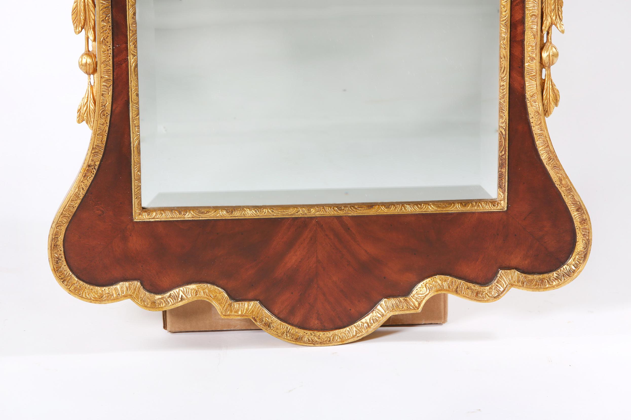 European Mahogany Wood Hand Carved Beveled Wall Mirror