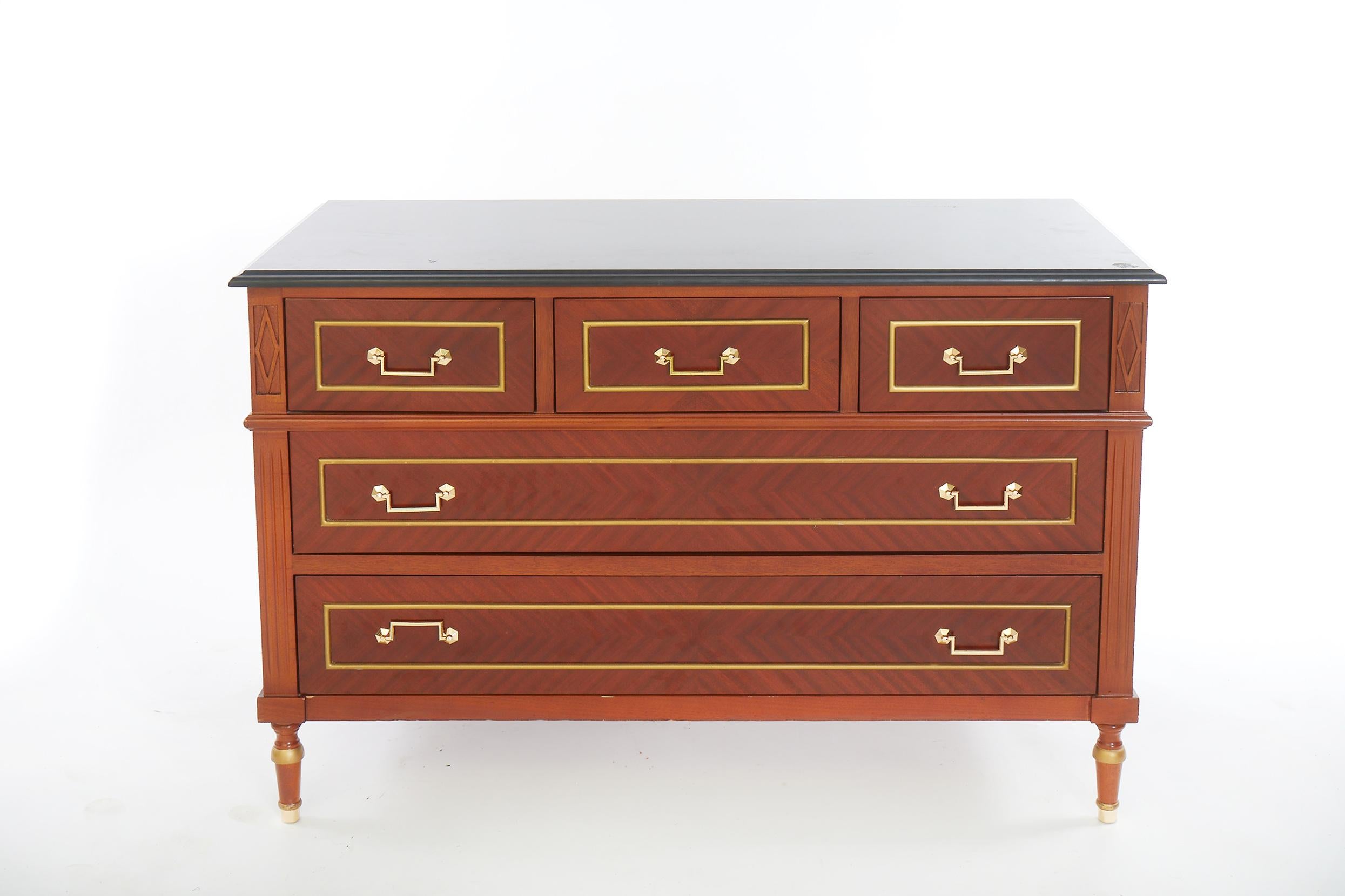 Mahogany Wood / Marble Top / Drawer Chest For Sale 2