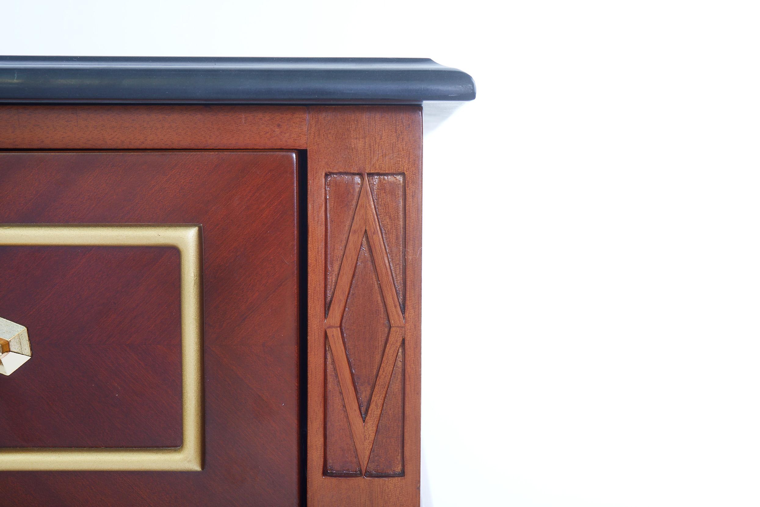 Italian Mahogany Wood / Marble Top / Drawer Chest For Sale