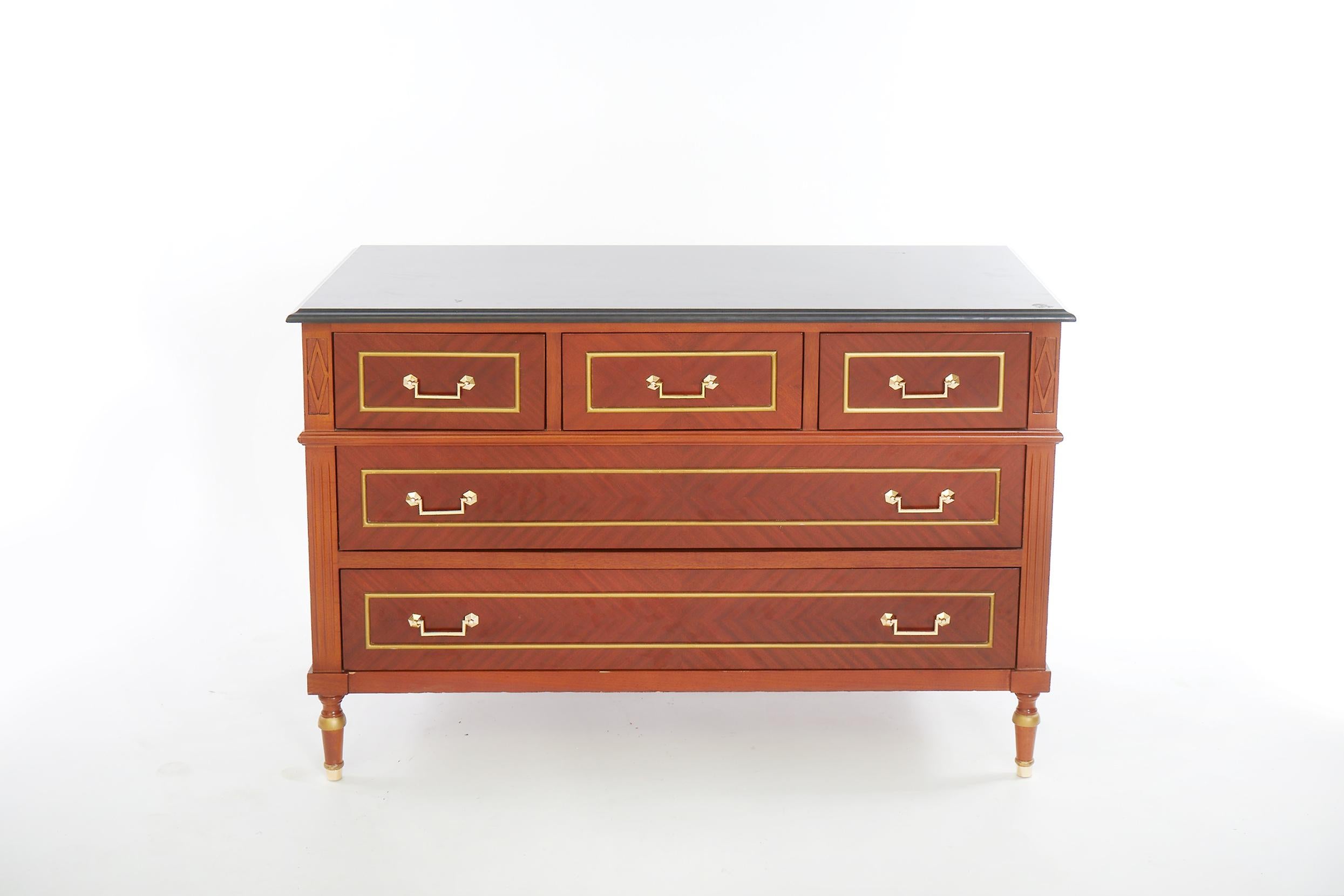 Mid-20th Century Mahogany Wood / Marble Top / Drawer Chest For Sale