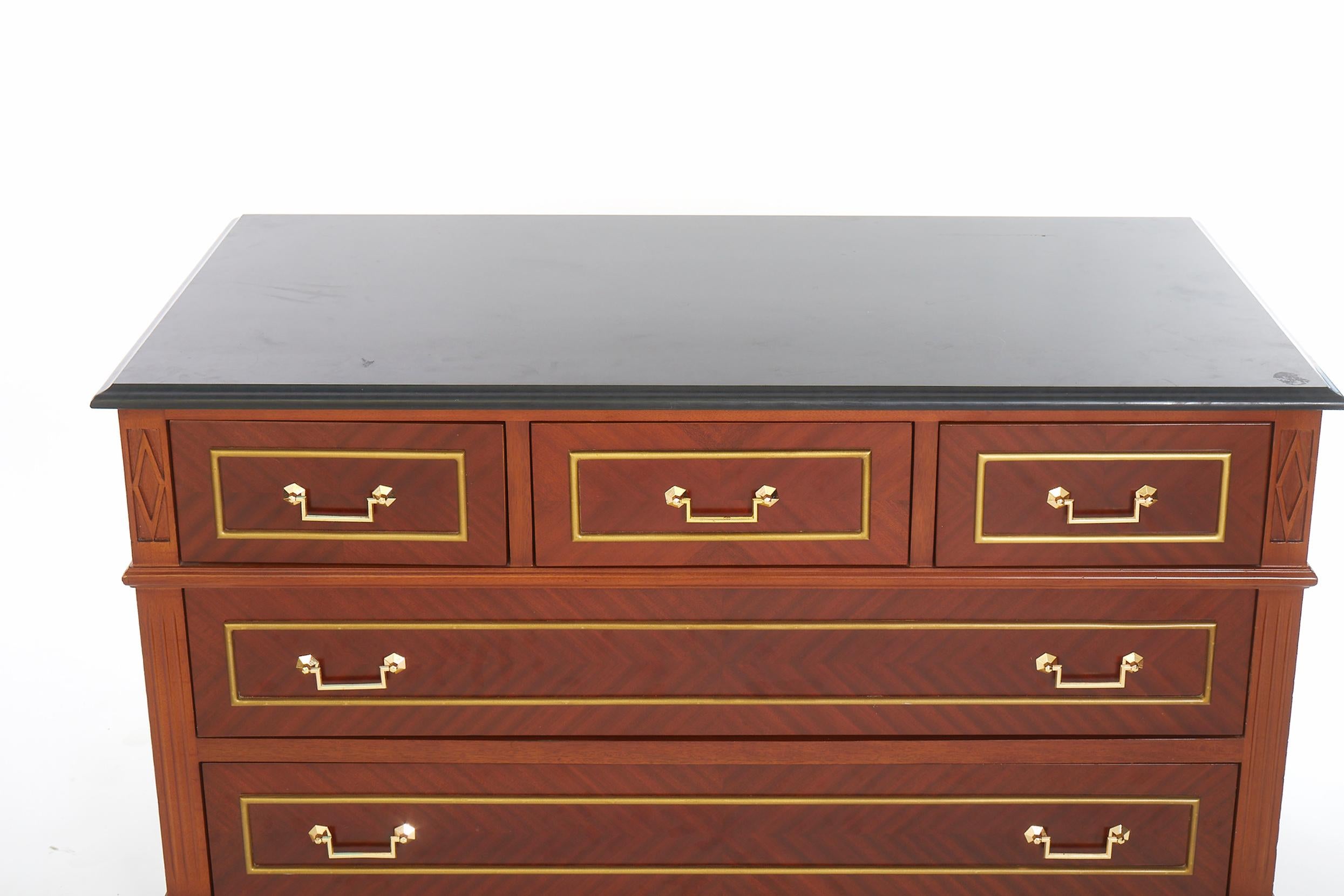 Brass Mahogany Wood / Marble Top / Drawer Chest For Sale