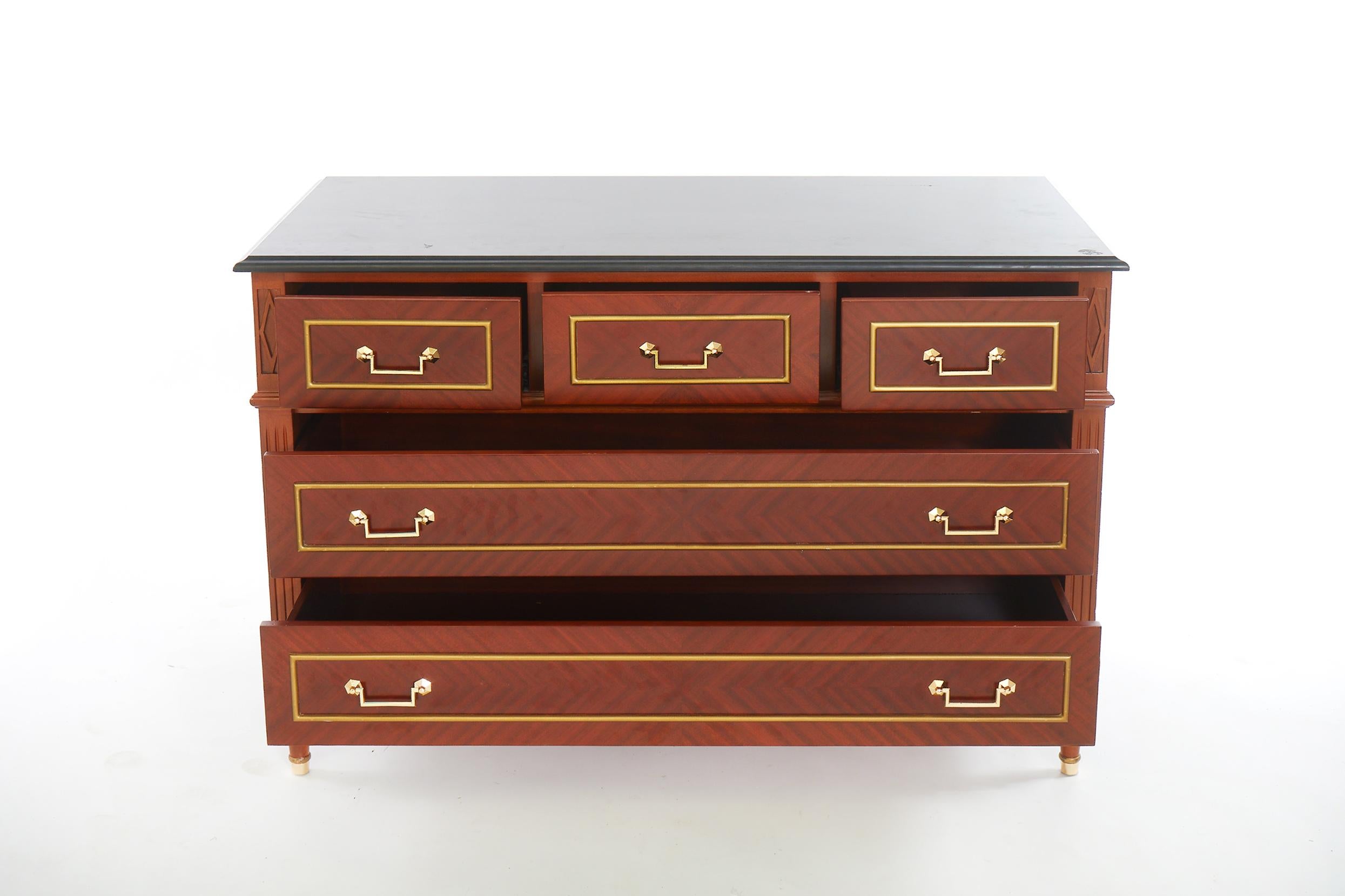 Mahogany Wood / Marble Top / Drawer Chest For Sale 1