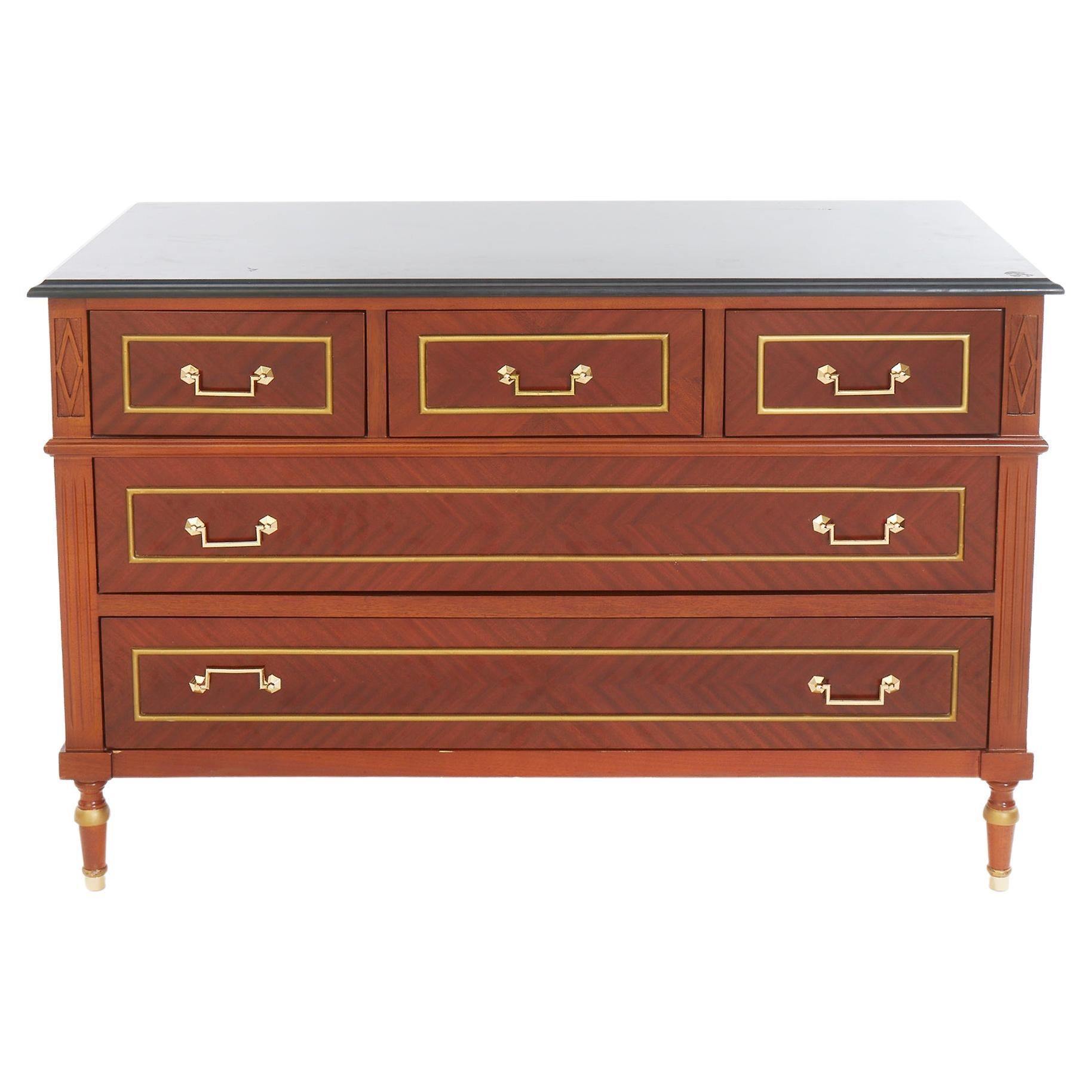 Mahogany Wood / Marble Top / Drawer Chest For Sale
