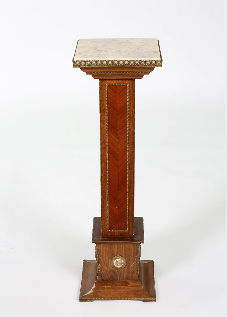 Mahogany Wood / MarbleTop Pedestal / Plant Stand at 1stDibs