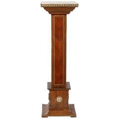 Mahogany Wood / Marble-Top Pedestal / Plant Stand