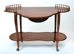 Mahogany Wood Two Folding Side Wheeled Bar Cart / Tea Trolly