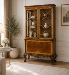 Fine English Display Cabinet in Burr Walnut and Figured Walnut From the 1930s