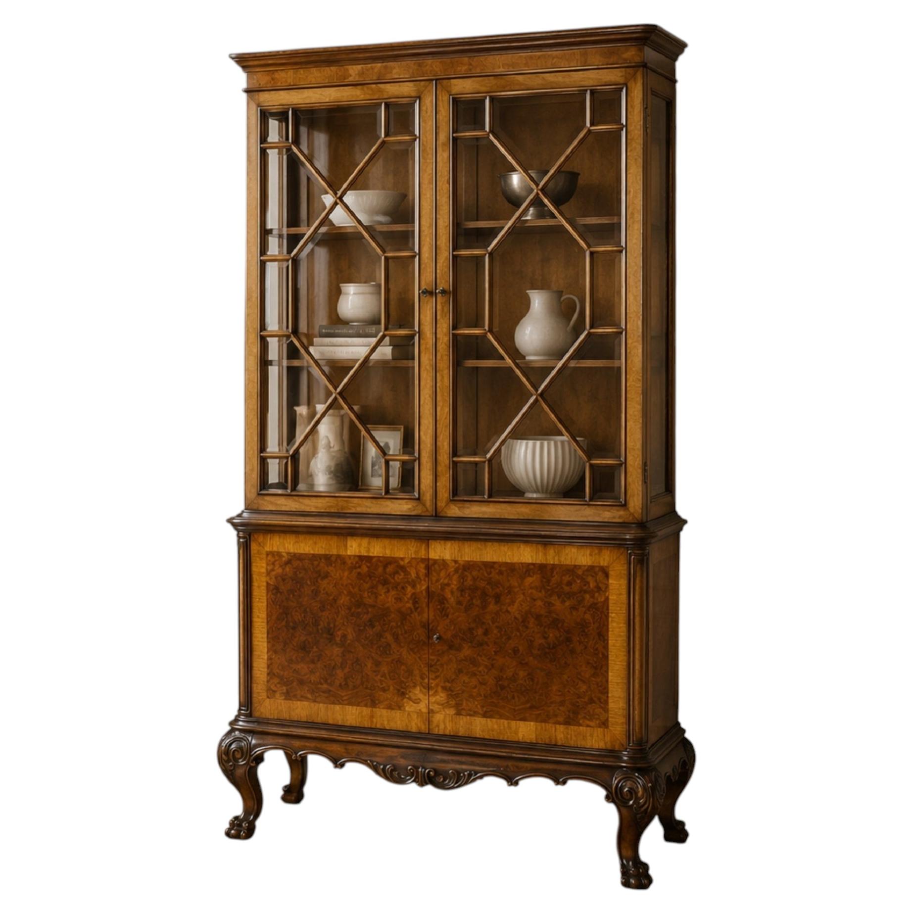 Fine English Display Cabinet in Burr Walnut and Figured Walnut From the 1930s