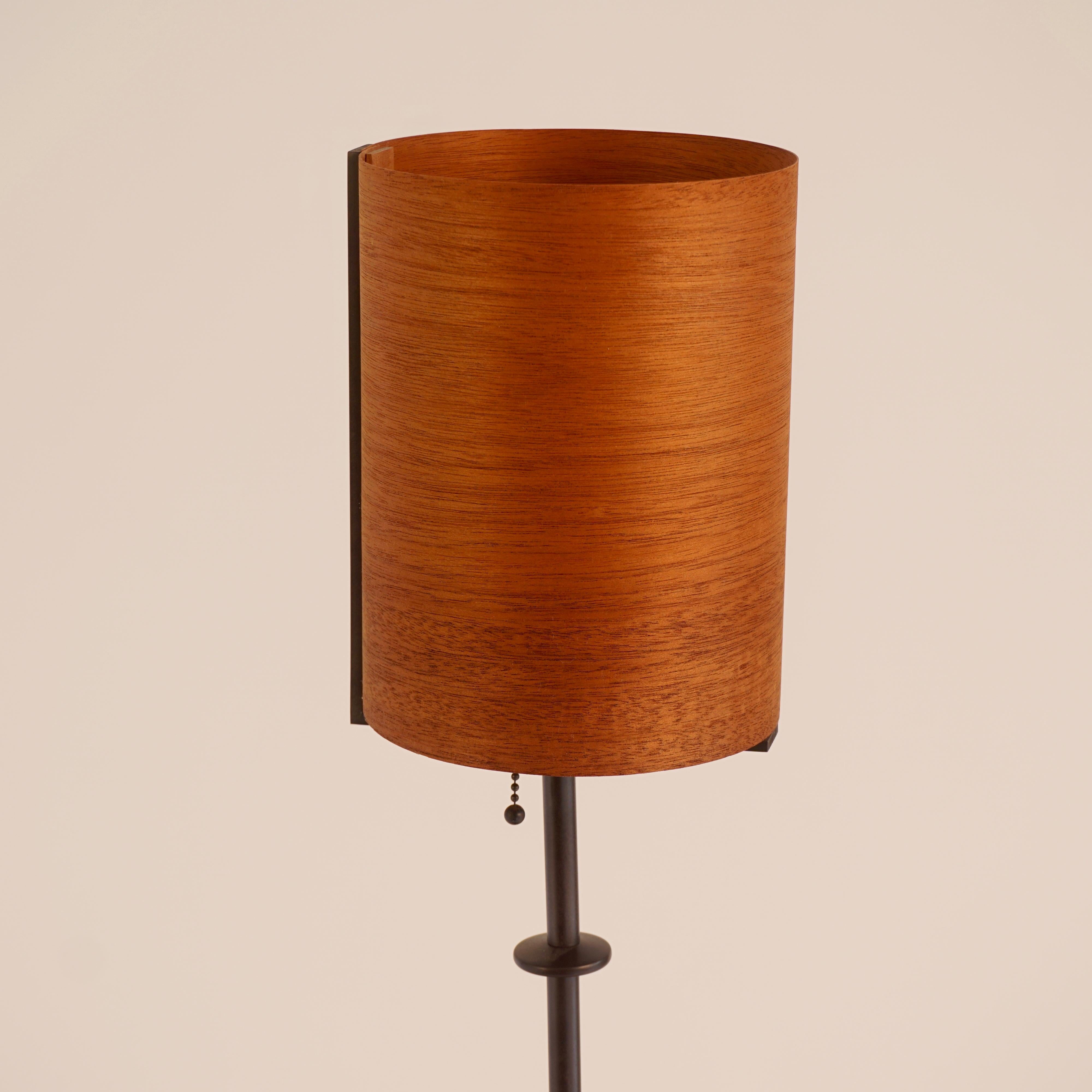 Mahogany Wood Veneer Table Lamp #2 with Blackened Bronze Frame For Sale 1