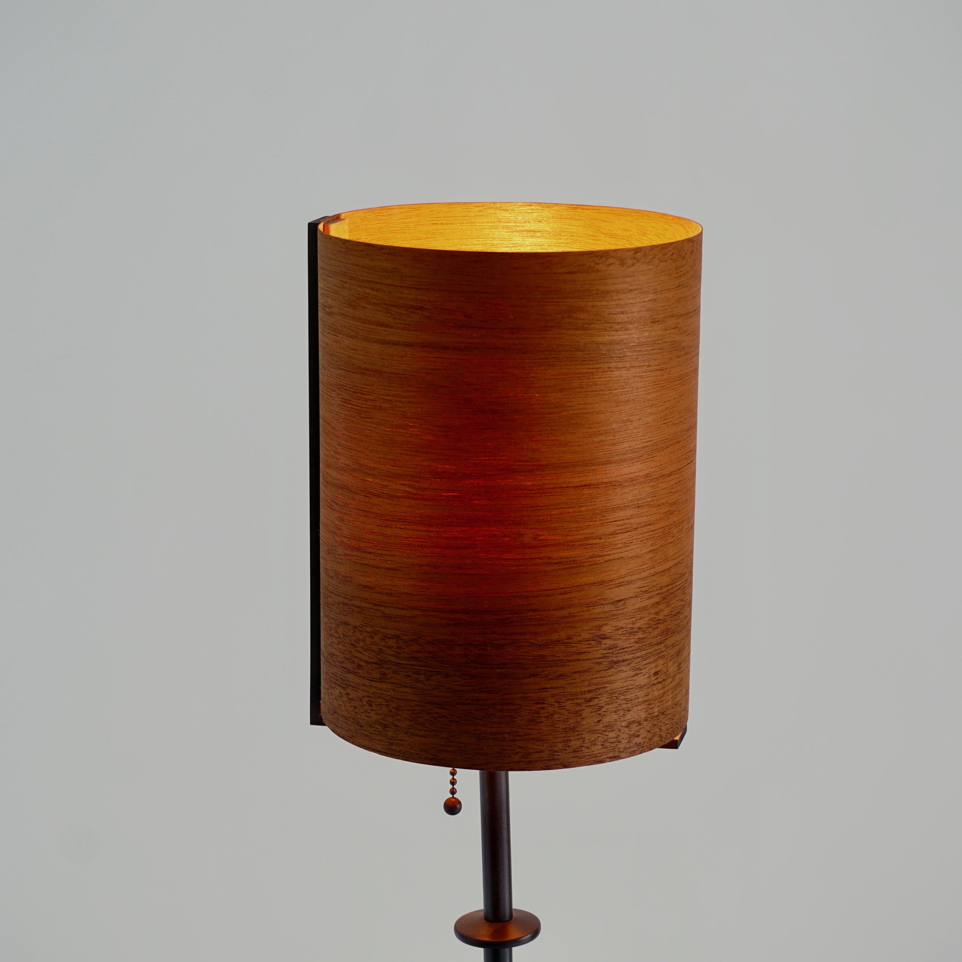 Mahogany Wood Veneer Table Lamp #2 with Blackened Bronze Frame For Sale 2