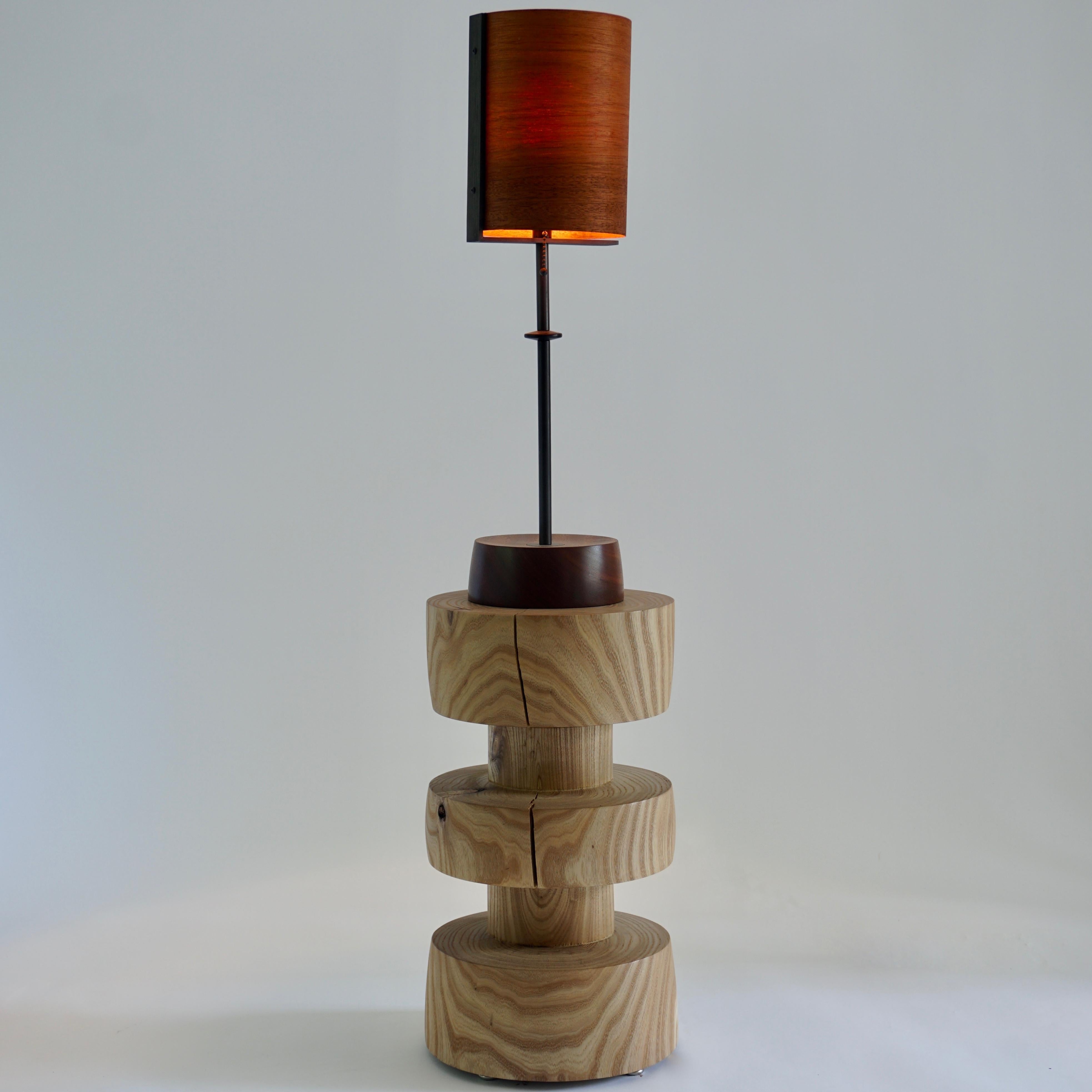 Mahogany Wood Veneer Table Lamp #2 with Blackened Bronze Frame For Sale 3