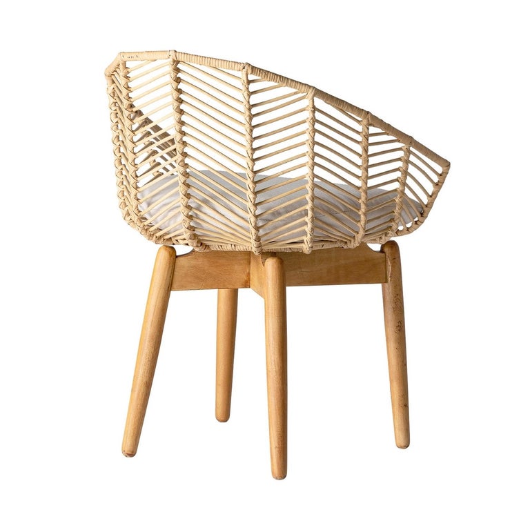Mahogany Wooden and Rattan Wicker Chair For Sale at 1stDibs