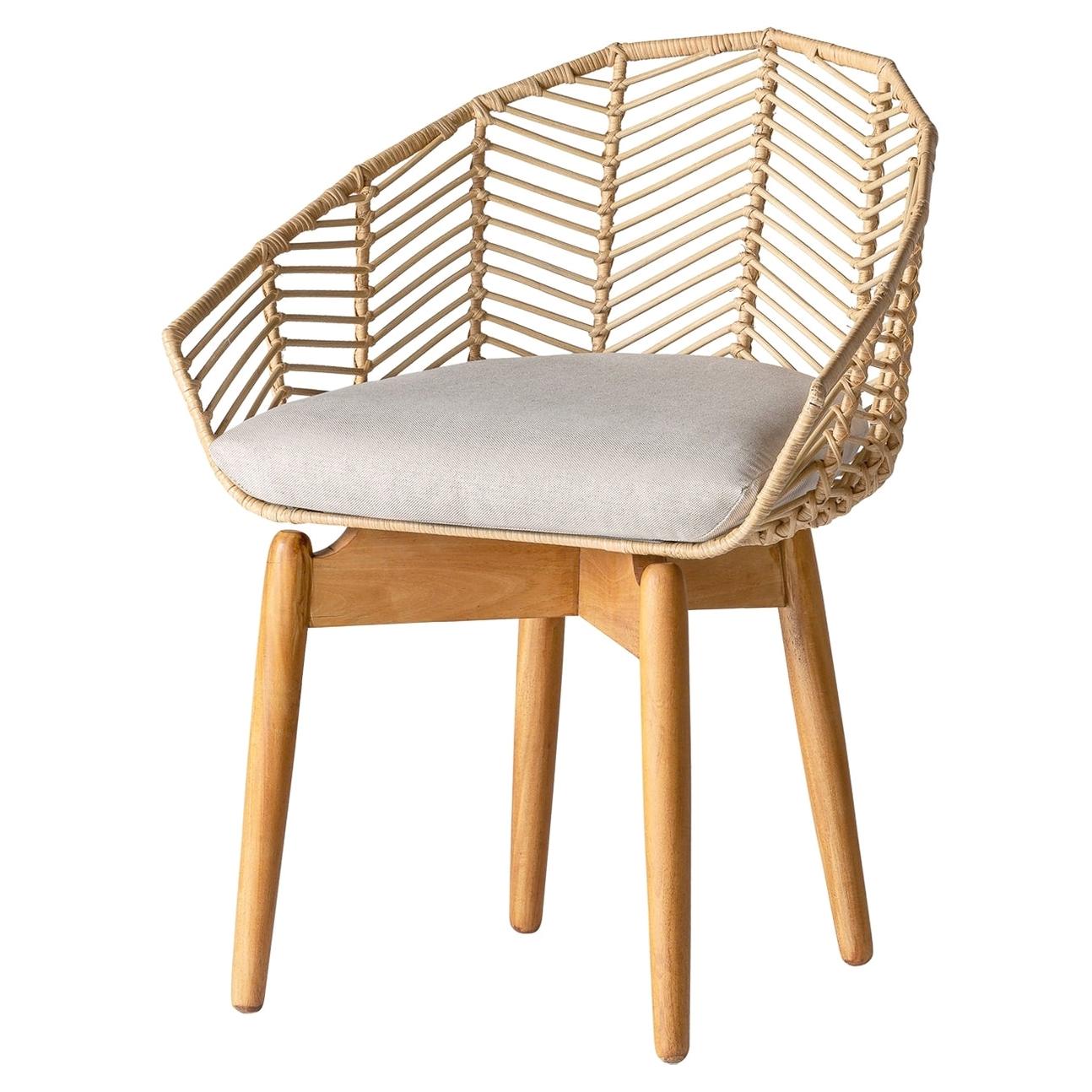 Mahagoni-Stuhl aus Holz und Rattan Korbweide