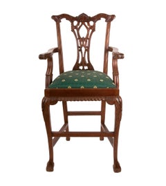 Mahogany Wooden Banquette with Upholstered Armrests in Green Color