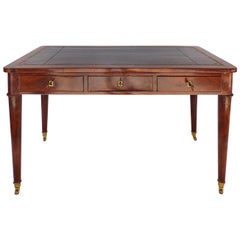 Antique 19th-Century Mahogany Writing Desk with Tapering Legs and Embossed Leather Top