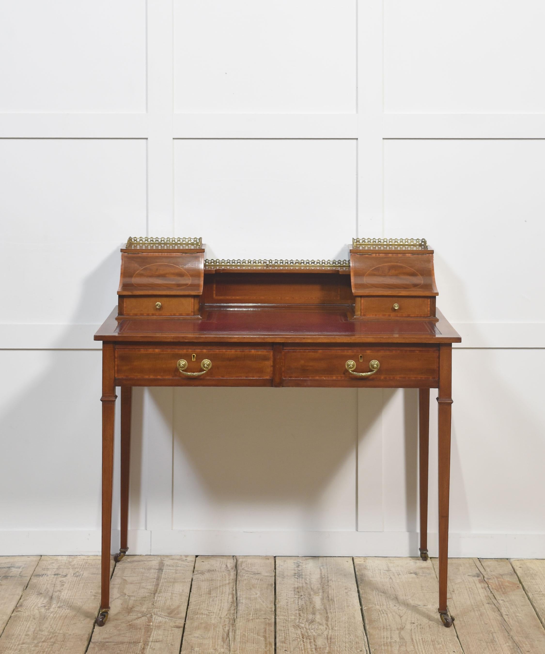British Mahogany Writing Desk with Satinwood Inlay For Sale