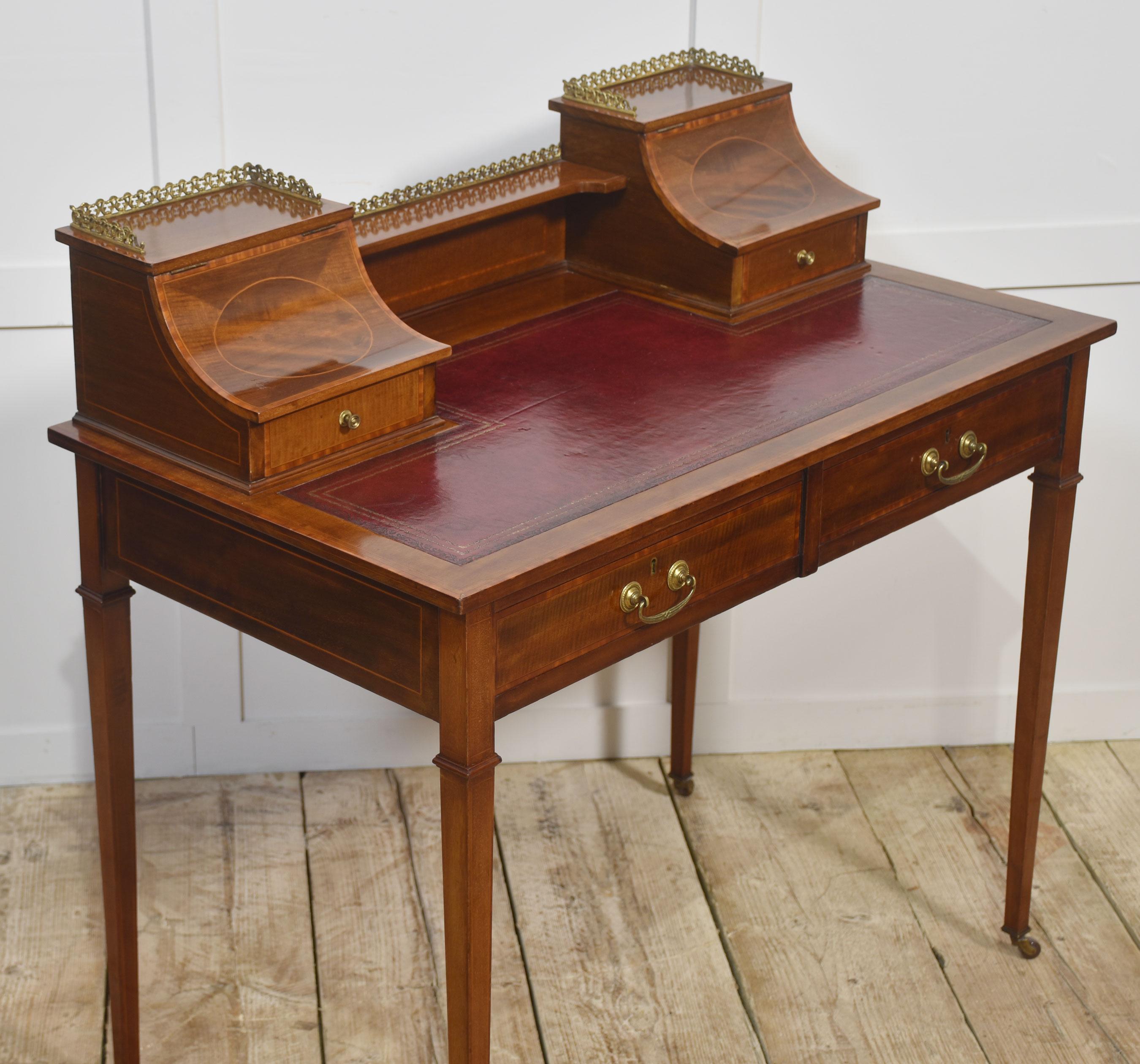 Wood Mahogany Writing Desk with Satinwood Inlay For Sale