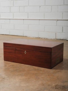 Mahogany Writing Slope Lap Desk Box with Red Leather Interior and Brass Hardware