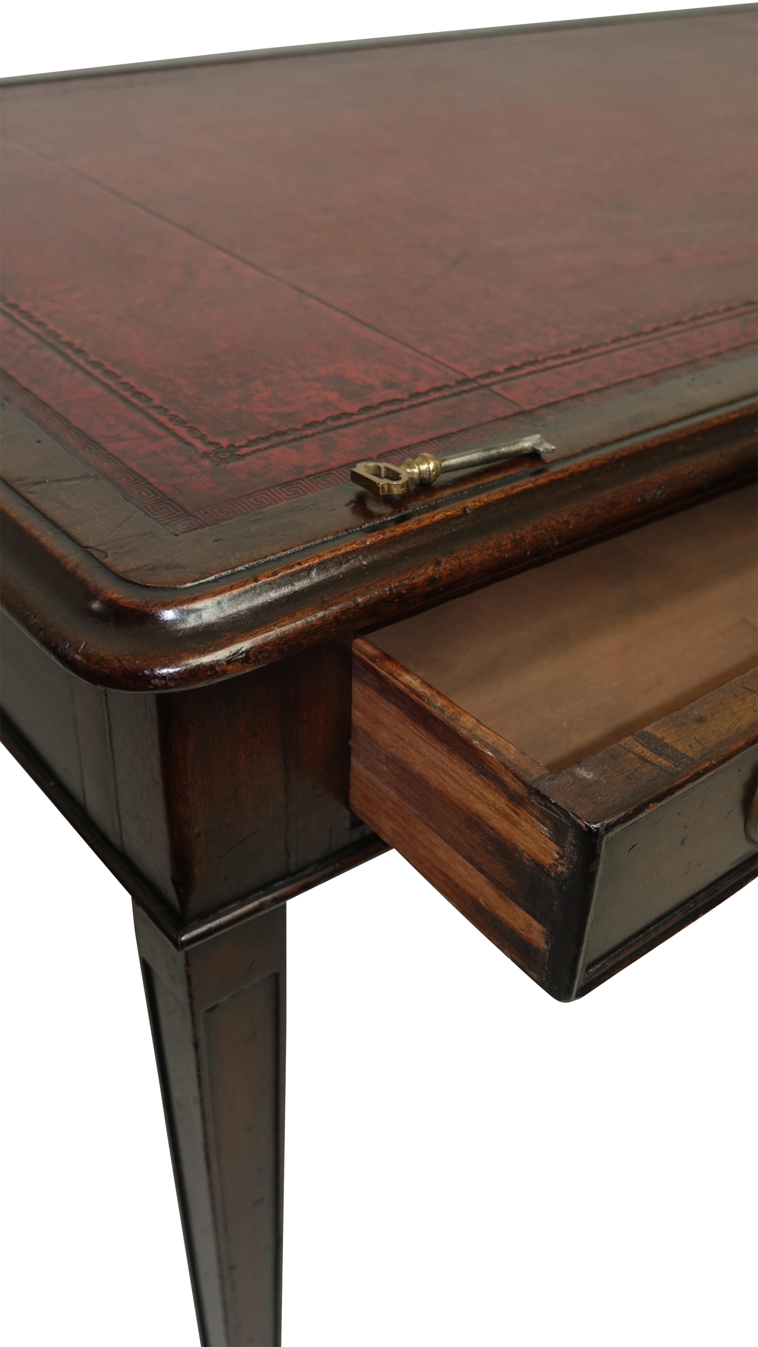 19th Century Mahogany Writing Table Desk with Red Leather Top, English, circa 1830