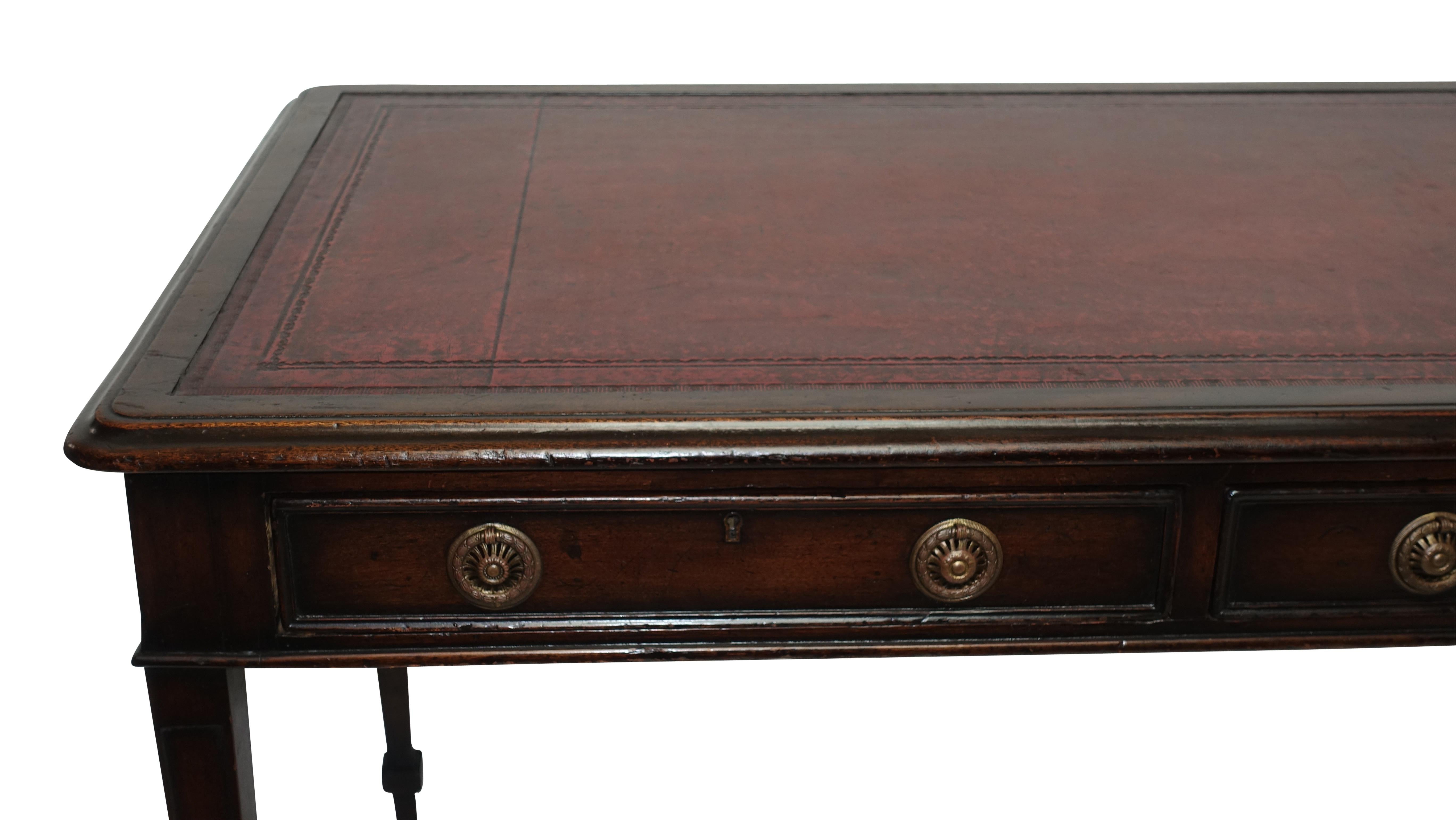 Mahogany Writing Table Desk with Red Leather Top, English, circa 1830 1