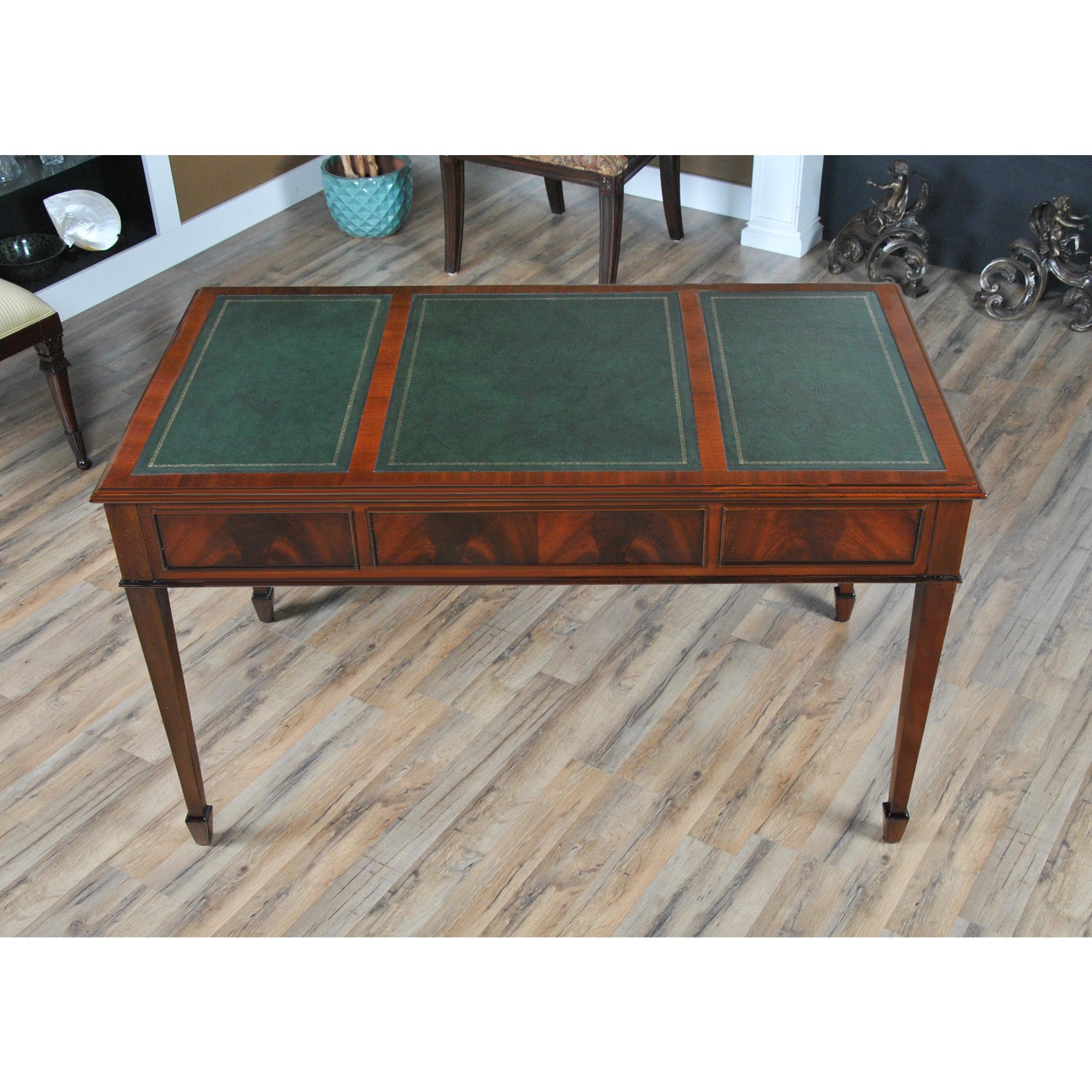 Mahogany Writing Table Green Leather For Sale 3