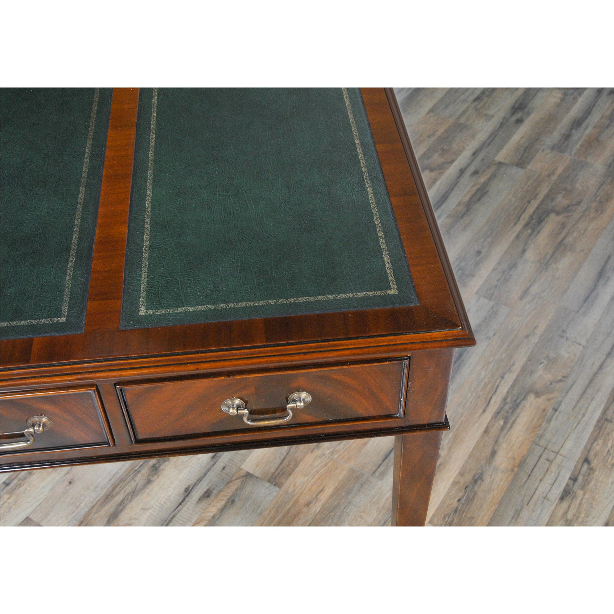 Renaissance Mahogany Writing Table Green Leather For Sale