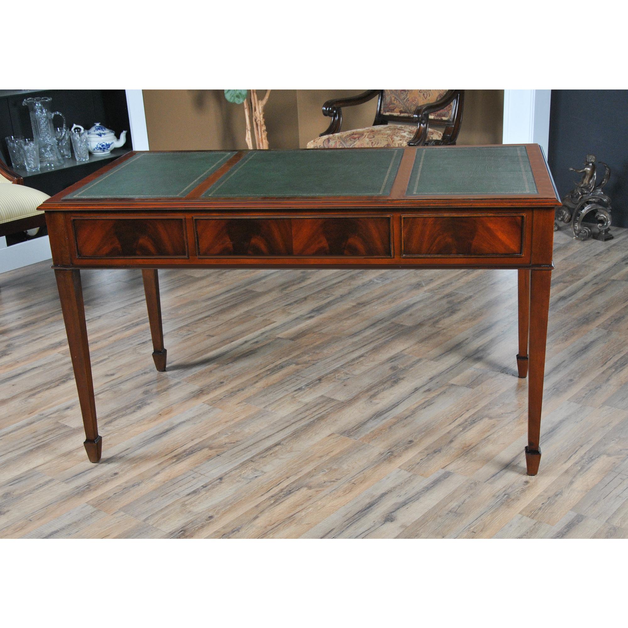 Mahogany Writing Table Green Leather For Sale 2